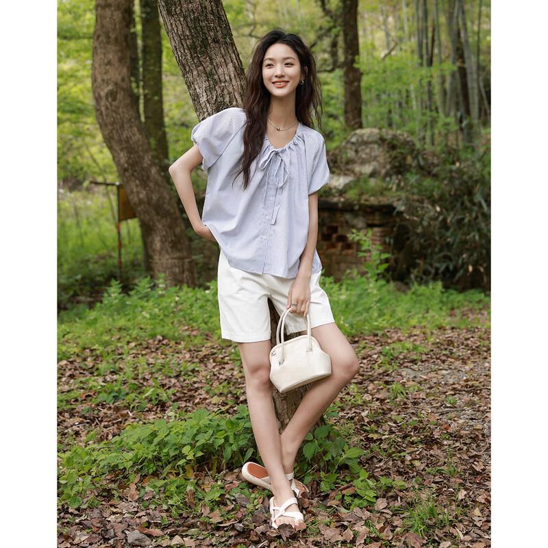 Women's College Style Striped Short Sleeve Shirt