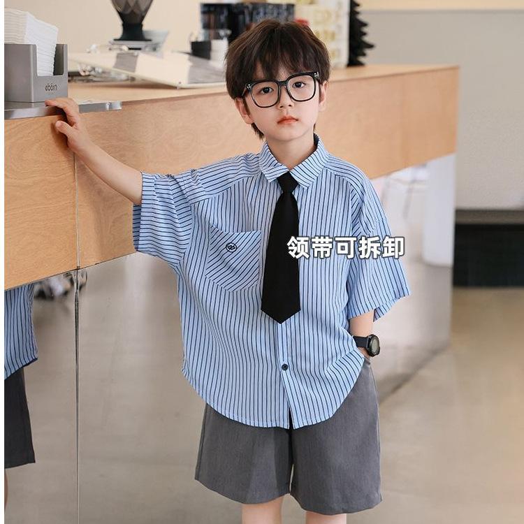 Boys Short Sleeve Striped Preppy Shirt Summer Kids Top