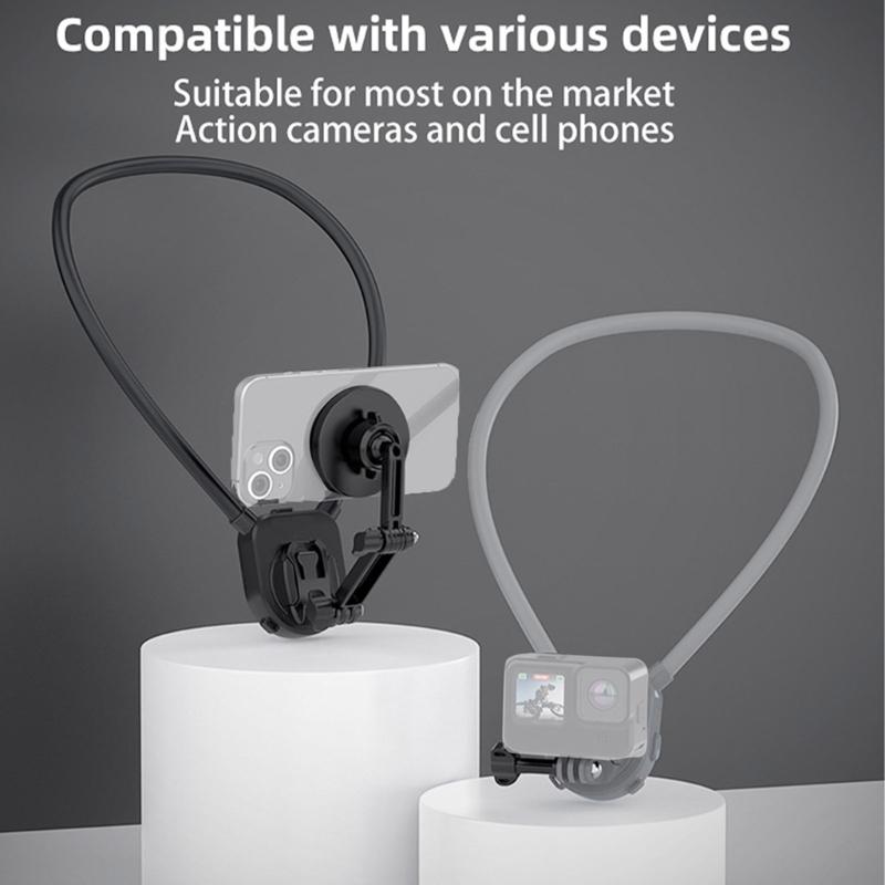 Neck Mount Holder Magnetic Quick Snap Camera Harness for 360 Action Camera Handsfree Action Recording, 360 Degree View