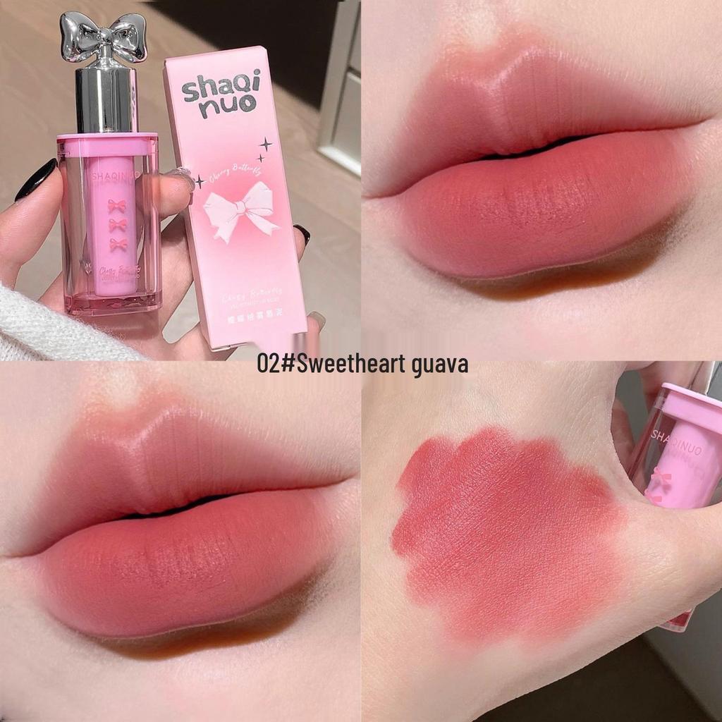 Cherry Blossom Velvet Mist Lip Mud: Matte Whitening Glaze, Long-Lasting Lipstick for Autumn/Winter.