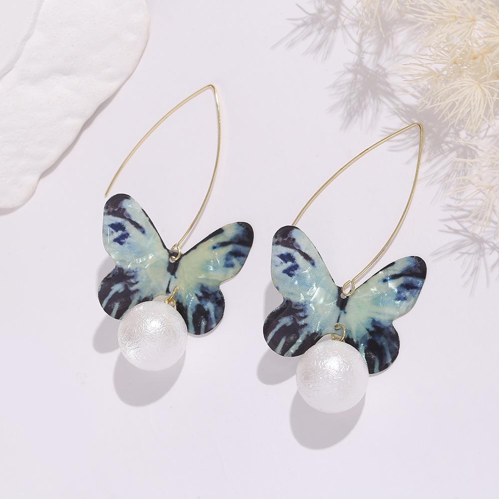 Blue Butterfly Pearl Dangle Earrings – Unique, Stylish, and Exquisite голубая бабочка