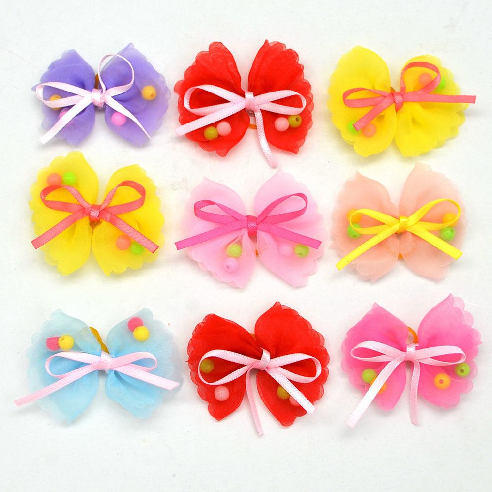 50/100pcs Cute Pet Dog Cat Hair Bows for Dog Wedding Party Holiday Daily Accessories Pet Grooming Bows with Rubber Bands