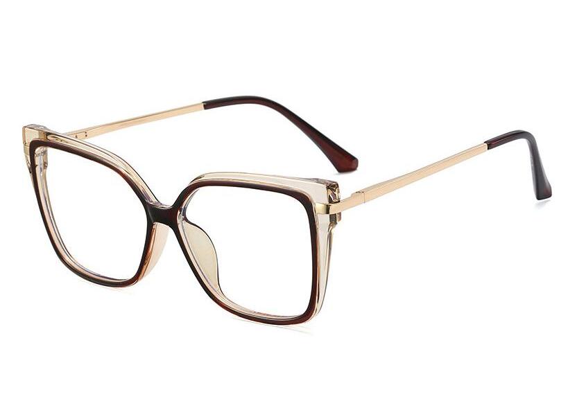 Gafas de Óptica de Moda para Miopía Mujer Montura Cuadrada Grande Estampado Leopardo Metal Filtro Luz Azul para Ordenador Ligeras 0~-6