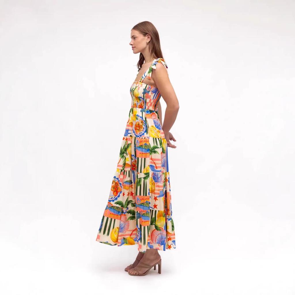2026 European & American Holiday Style Print Linen Dress