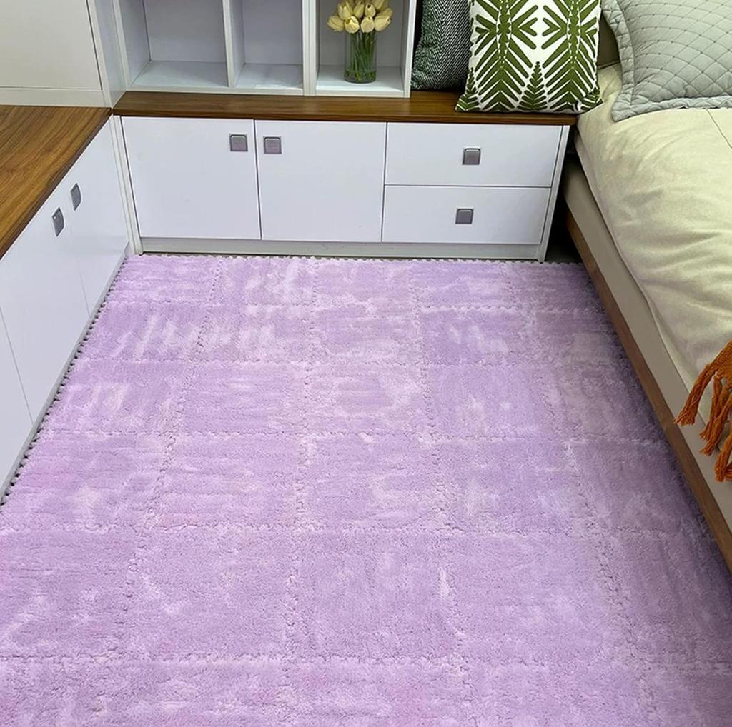 10Pcs Interlocking Carpet Tiles 30*30*1CM Plush Interlocking Foam Fluffy Play Mat Floor Rug Creative Puzzle Bedside Relaxing Mat