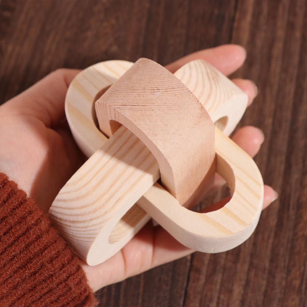 Rustik Konst Hantverk Träknut Prydnad Handskulpterad 3-Länkad Kedja Träspänne Handgjord Träkedja Kula Bord