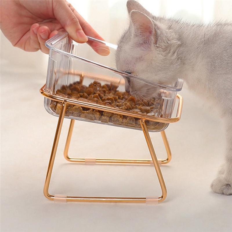 M-Modern-Pet Double Bowl Transparent High Foot Cat Bowl Drink Water Cat Food With Stand Raised Water Feeder Dog Bowl Supplies Du