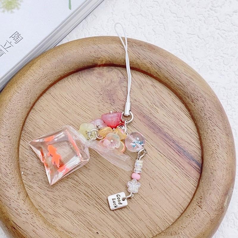 Small Fish Flowers Pendant Sweet Phone Chain Strap Hangings Decoration Keychain Lanyard Small Gift for Women Girls