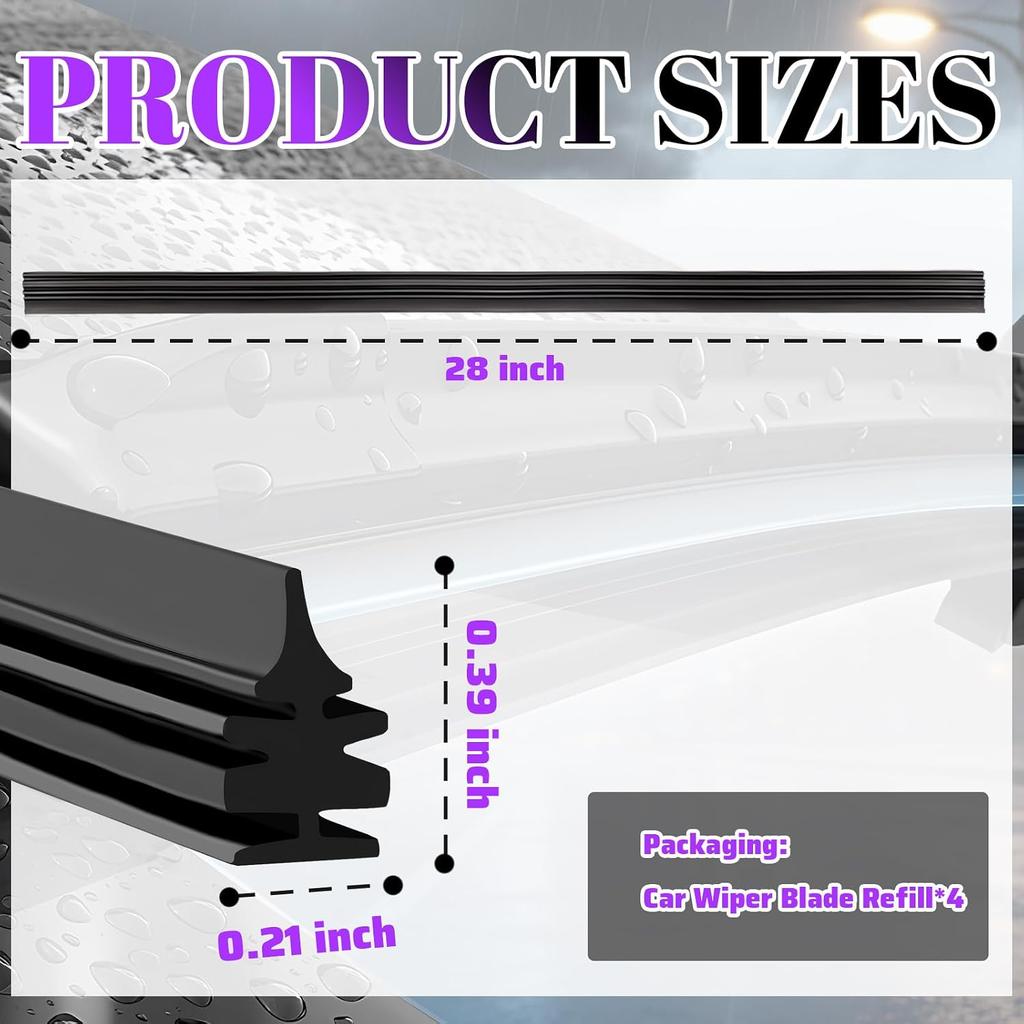 4PCS 28" Car Wiper Blade Inserts Refill,Adjustable Boneless Car Wiper Blade Refills Restore Windshield Clarity,Essential Cars Windshield Wipers