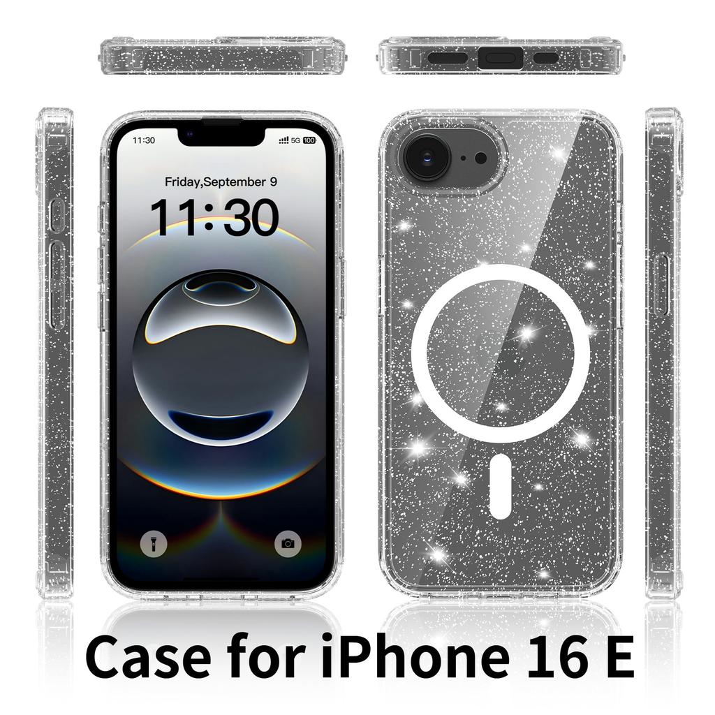 Magnetic Glitter Clear Case for Magsafe Iphone 17 Pro Max Air 16 Plus 16E 15 13Pro 14 Pro 16Pro 17Pro Mag Safe Anti Yellowing Phone Cover