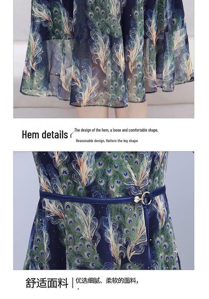 Elegant Chiffon Floral Print Summer Dress for Women 40+