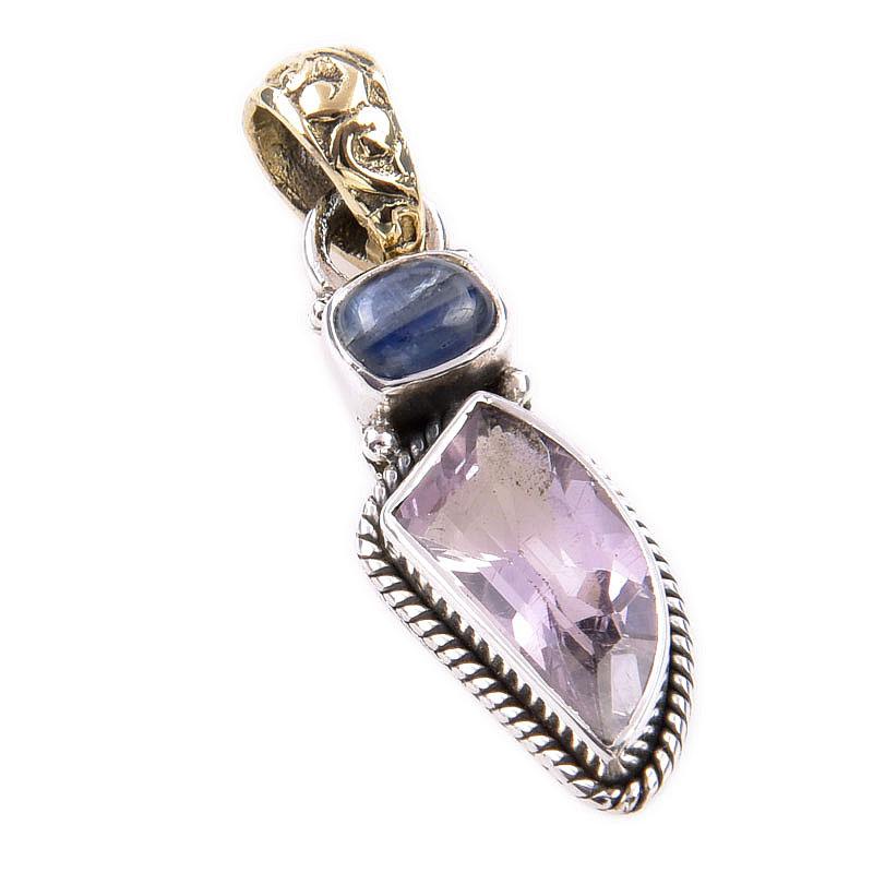 Natural Pink Amethyst,Kyanite 925 Solid Sterling Silver Gift Pendant 1.25" b3a14