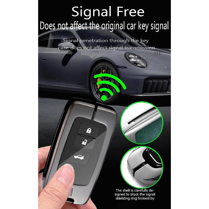 SANRILY Metal Leather 2/3/4 Button Smart Key Fob Cover for Toyota Tacoma 2023 2022 Avalon Camry Corolla RAV4 Highlander Sequoia 2021 Tundra 4Runner