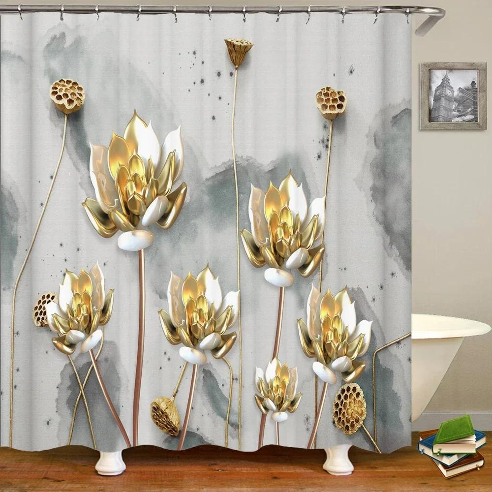 3D European Beautiful Flower Printing Bathroom Curtain Waterproof Polyester Shower Curtain Home Decoration Curtain With Hooks