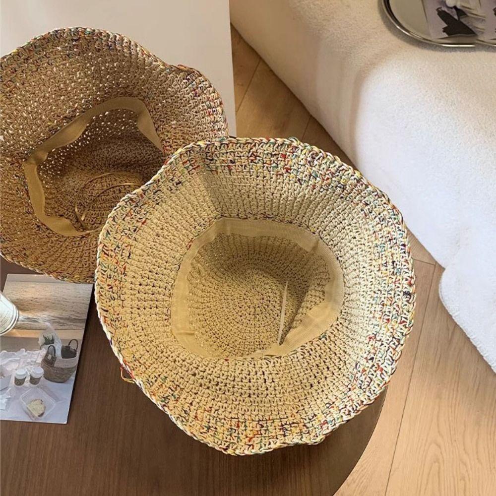 Boho Lafite Straw Hat UV Protection Weave Straw Cap Casual Woven Fisherman Hat  Holiday