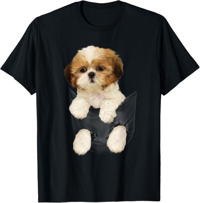 Shih Tzu Puppy In Pocket T-Shirt