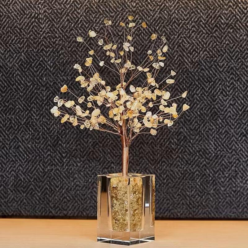 Natural Crystal Raw Stone Wire-wrapped Fortune Tree Ornament Living Room Tabletop Office Desk Wishing Tree Decoration Stand