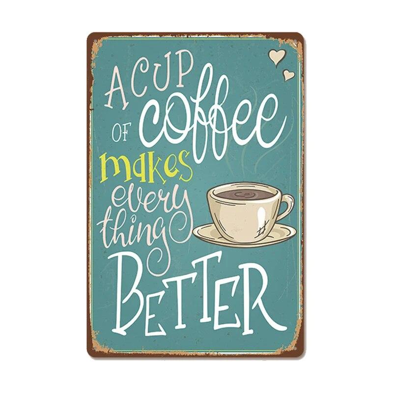 Vintage Fresh Coffee Plaque Metal Tin Sign Retro Drink Coffee Poster Wall Stickers for Cafe Shop Restaurant Home Room Decor
