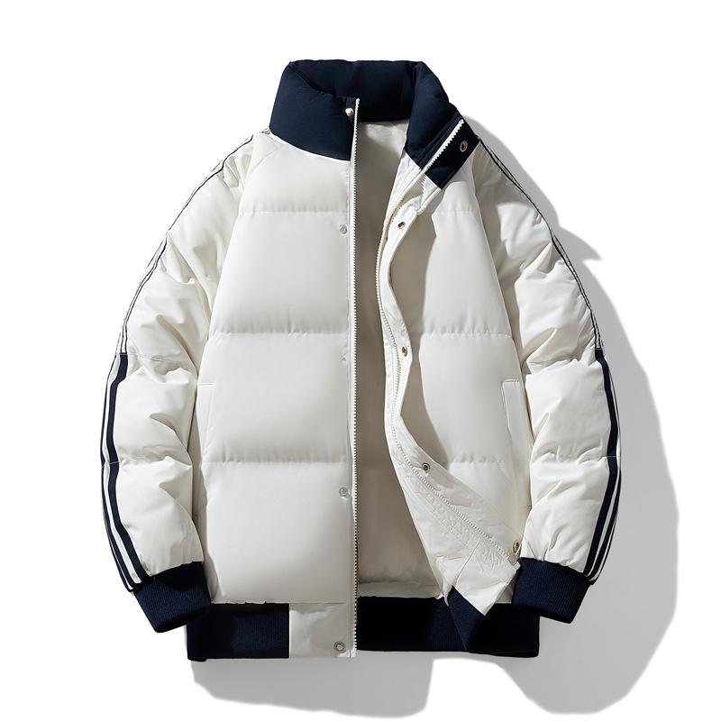 Unisex Korean Style Thickened Winter Cotton Jacket with Stand Collar and Three Stripes