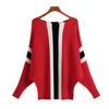2023 Fall/Winter Women's Plus Size Ribbed Batwing Sweater - One-Shoulder Loose Striped Top