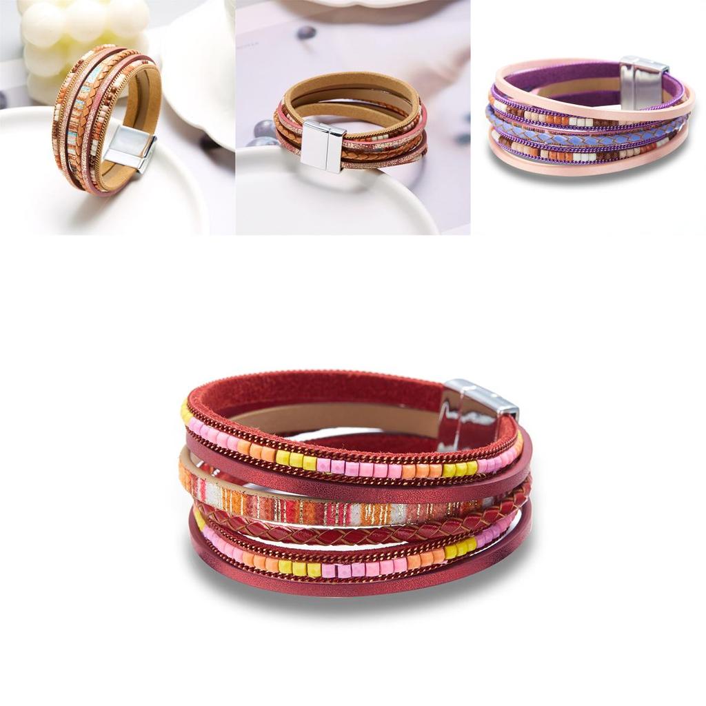 Bohemian Leather Bracelet With Geometric Design For Travel Gift