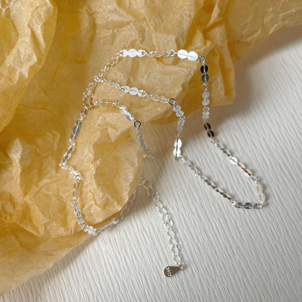 Versatile Peach Chain Glitter Tablet Plain Chain Necklace Female S925 Silver Stacked Wear Universal Clavicle Chain