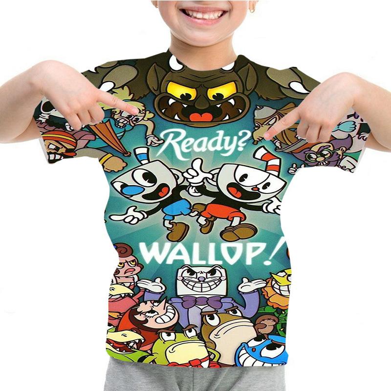 Dětské oblečení Dětské anime tričko Harajuku Kluci Dívky Kreslená trička Potisk Cuphead Mugman Letní topy s krátkým rukávem