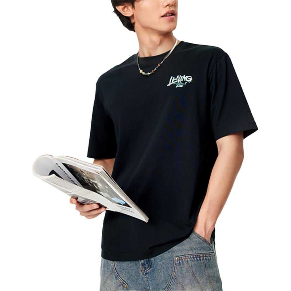 Li Ning Sports Fashion Series Comfortable Crew Neck Casual Short Sleeve T-Shirt Men Tops Black AHSUD83-5