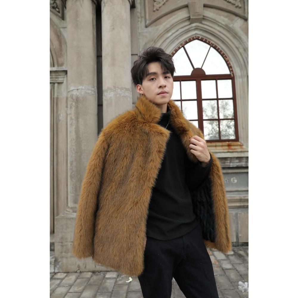 Pánský ekologický kožich podzimní a zimní krátký velká velikost kožešinový plyšový kabát tlustý teplý umělá kožešina kožená bunda trendy