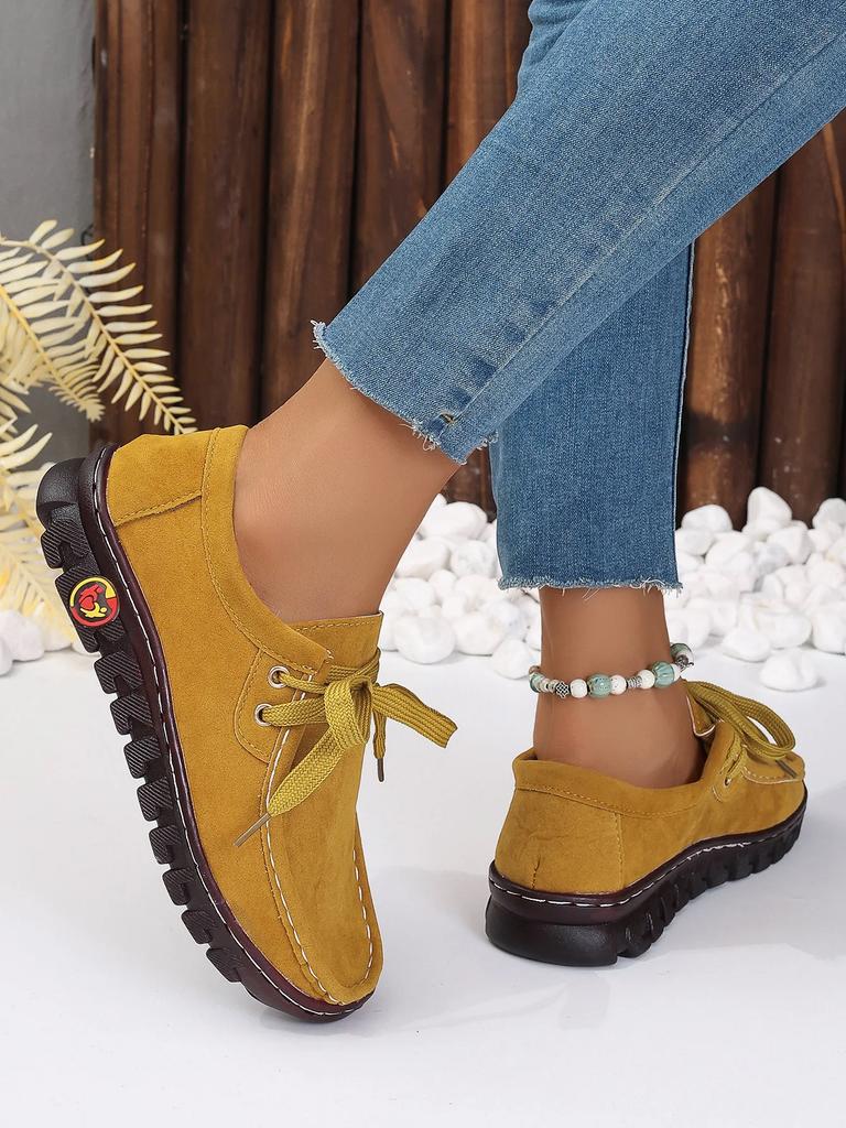 Fashion Autumn Womens Casual Shoes 2025 New Lace Up Faux Leather Loafers Shoes Comfortable Soft Sole Mom Shoe Women Flat Sneakers Ladies