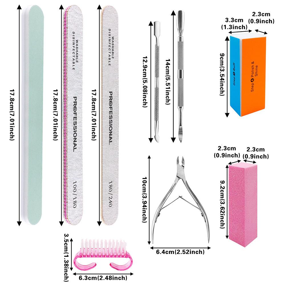 9-Piece Nail Care Kit with Stainless Steel Cuticle Pusher, Nail File, Buffer Block, and Brush, Professional Manicure Set