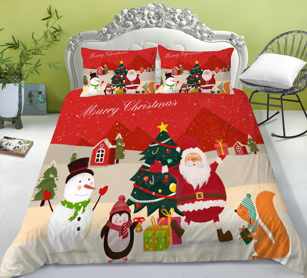 Christmas Gift Quilt Cover Pillowcase Two Or Three Piece Set Santa Claus Digital Printing Polyester Can Be