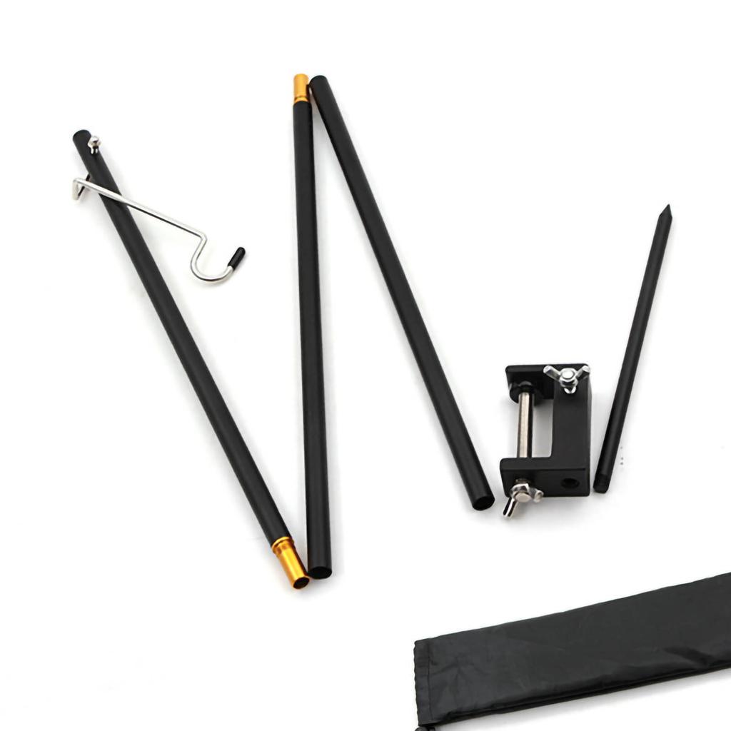 Zewnętrzny Składany Maszt Oświetleniowy Stop Aluminium Kempingowy Stojak na Lampę Oświetleniową z Mocowaniem Biurkowym Czarny