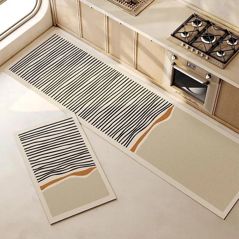Kitchen Pvc Carpet Leather Waterproof Non-slip Floor Mat Oil-proof Blue White Plaid Home Decoration Rug Vinyl Carpets Flower