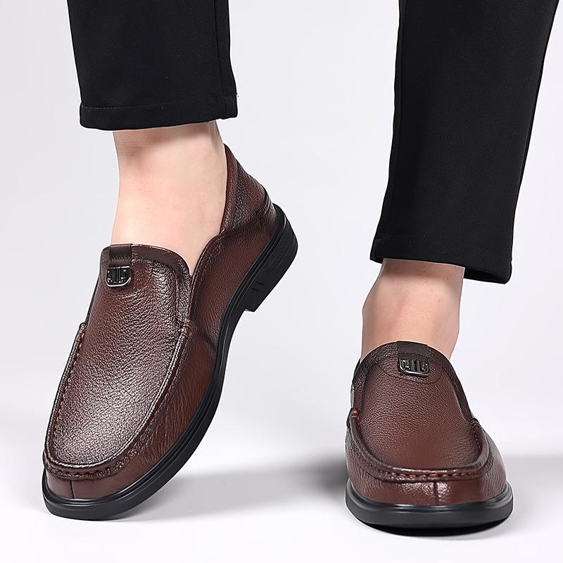 New autumn sheepskin men's beanie shoes genuine leather loafers men's casual leather shoes high-end single shoes round head men's shoes
