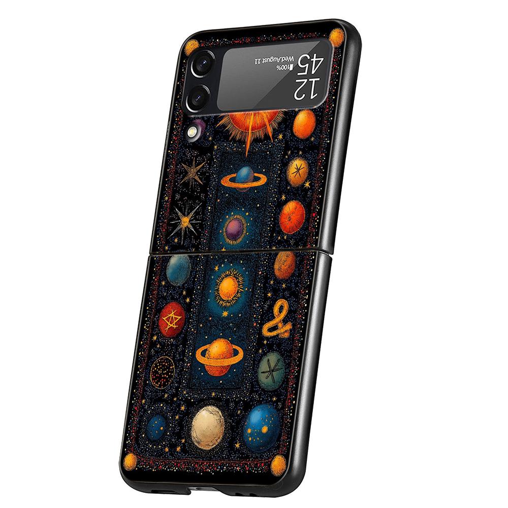 Sun Moon Stars Hard PC Phone Case For Samsung Galaxy Z Flip 7 6 5 4 Black Cover For Galaxy Z Flip 3 Foldable Capas Fundas Coque
