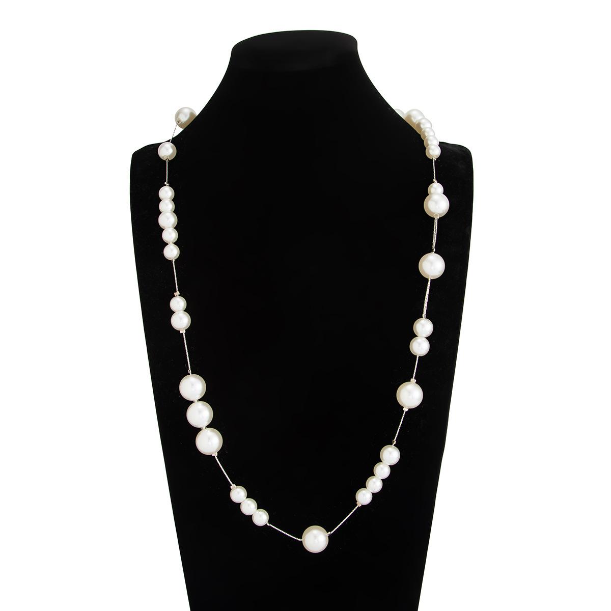 Temperament Light Luxury Imitation Pearl Beaded Necklace, Fashionable Long Chain Stacked With Sweater Chain Necklace