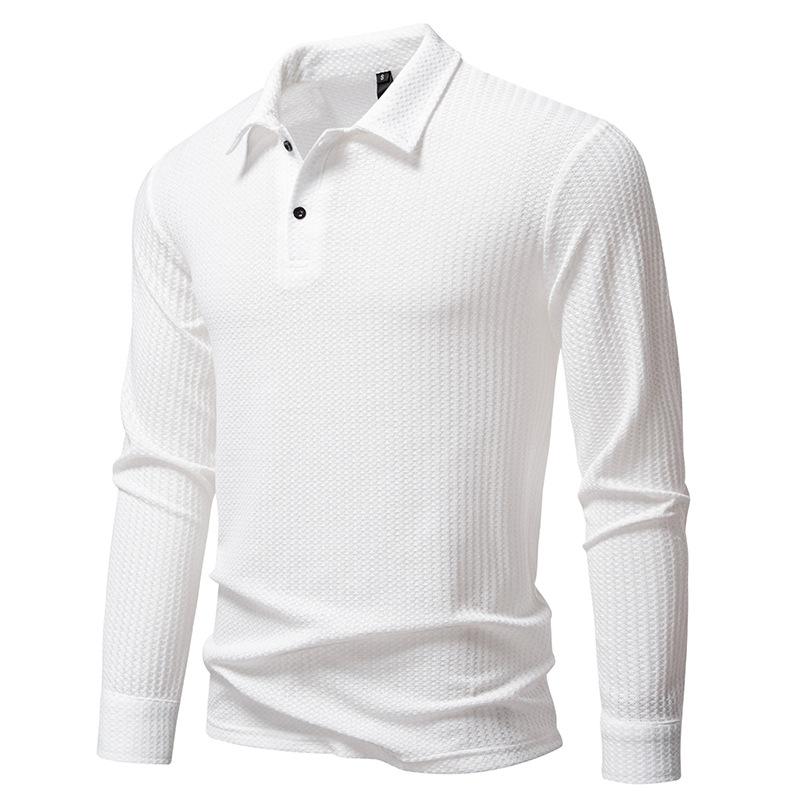 Men's Long Sleeve Polo Shirt Casual Textured Top for Men Spring Autumn Fashion Multi-Color Button-Down Collar Male Blouse