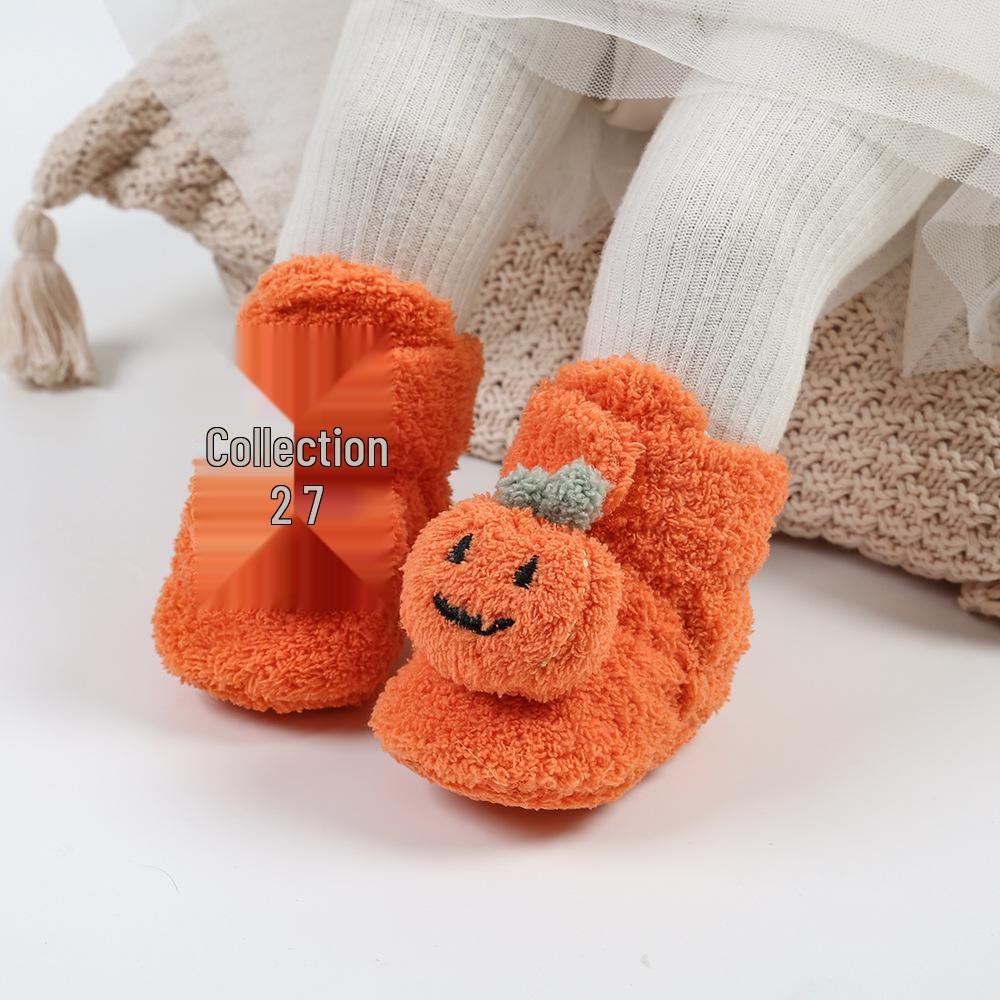 New Autumn/Winter Pumpkin Baby Toddler Shoes - Soft, Warm Cotton with Soft Sole (Model M2043) - Perfect for Halloween!