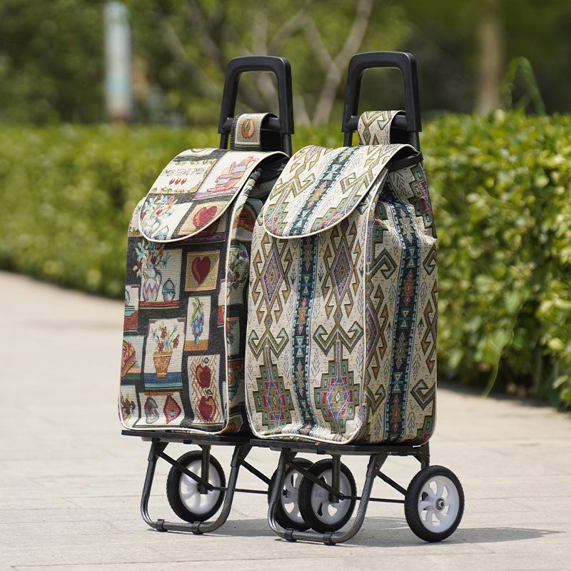 Foldable Ethnic-Style Shopping Cart for Groceries and Luggage
