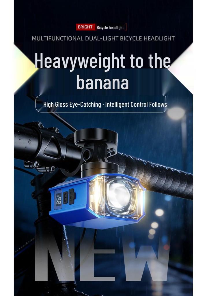 Aluminum Alloy Wireless Remote Bicycle Light, High/Low Beam, High Lumens, Electric Display, Quick Release, Wide Flood Cycling Light.