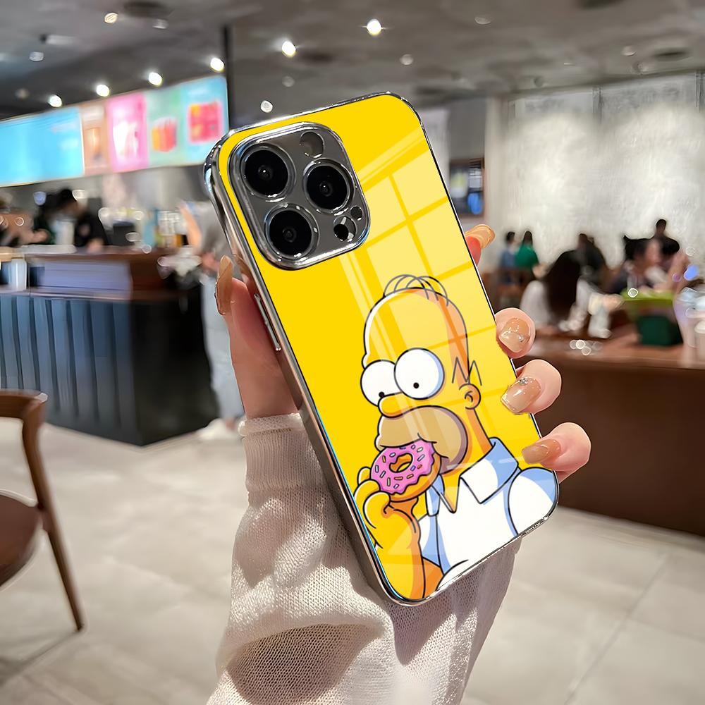 The Simpsons Phone Case For IPhone 17 Pro Max 15 Pro 16 14 Plus 12 13 Mini 11 Pro Shockproof Electroplated Glass Cover