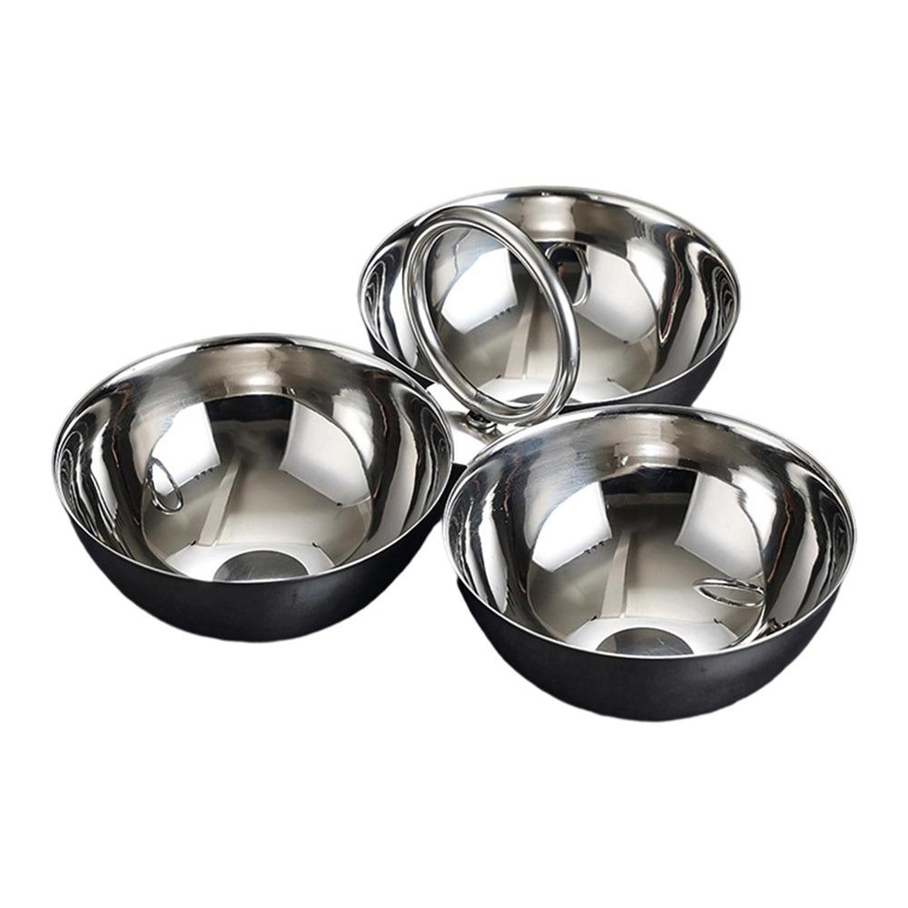 Stainless Steel 3-Compartment Snack Bowl Large Capacity Round Sauce Dish Dessert Plate  Office