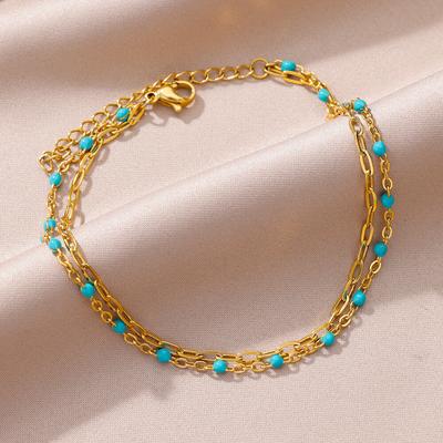 Tobilleras de Cuentas Azules para Mujer Tobillera Vintage Color Dorado Acero Inoxidable Accesorios de Joyería para Playa de Verano mujer Artículos con Envío Gratis