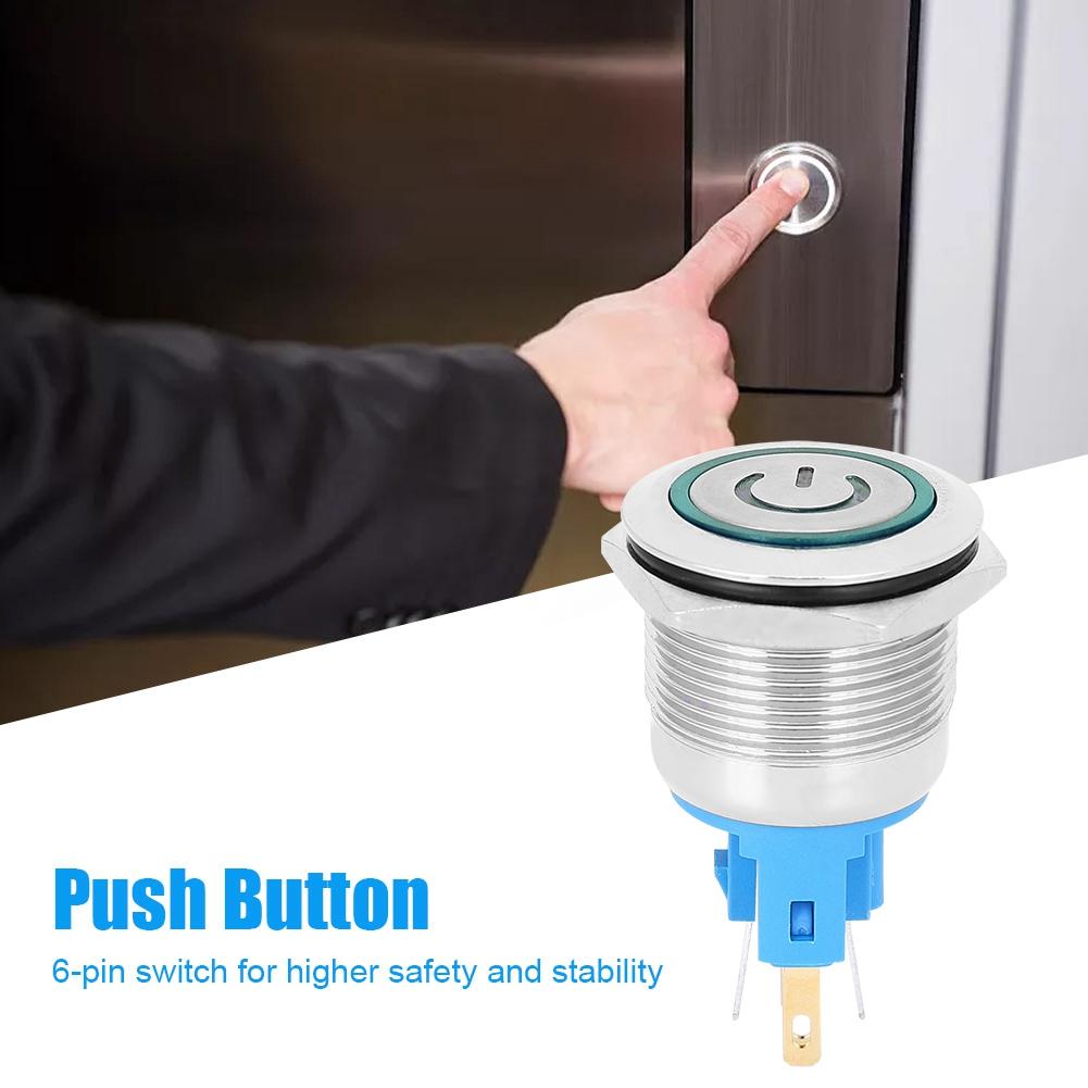 2Pcs IP65 DC1224V 22mm Stainless Steel Reset Button 6Pin Push Button Switch with SignGreen