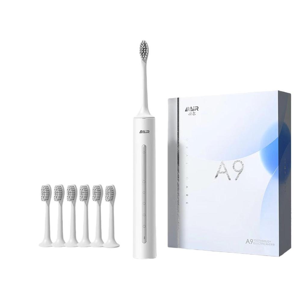 BAiR Electric Toothbrus, Sonic Rechargeable Vibrating Soft Bristles Smart Automatic Toothbrush, Cloud White (Deluxe Version with 6 Brush Heads), USB