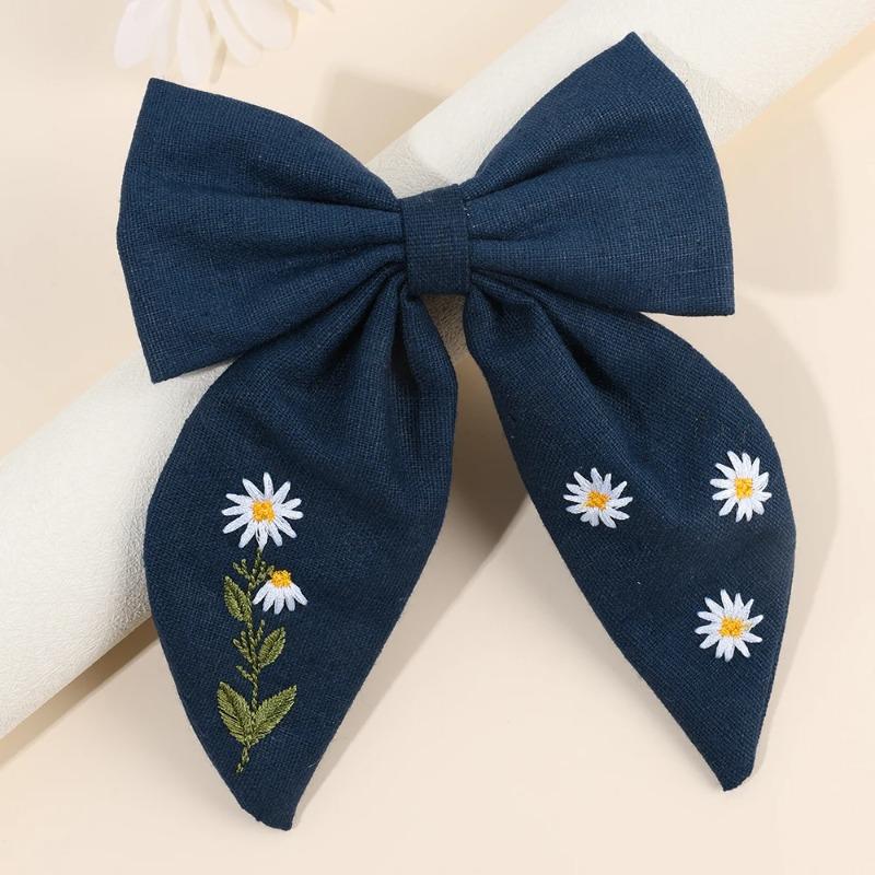Floral Embroidered Bow Hair Clips Flower Ribbon Hairpins Sweet Handmade Bownot Barrette For Girls Women Kids Headwear Accesories