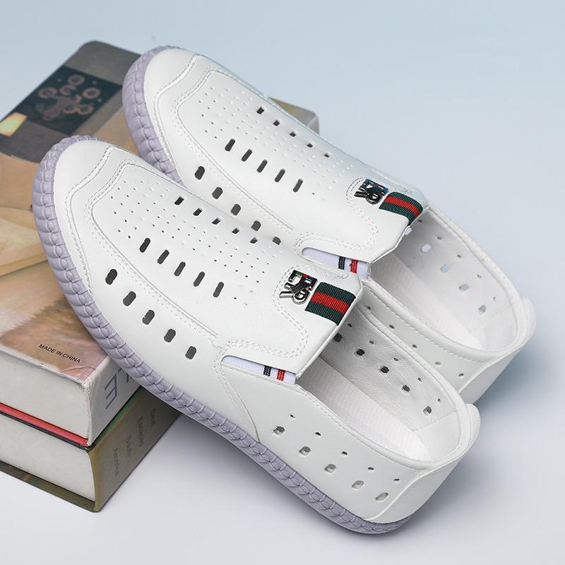 Leather shoes men's summer new leather soft-soled men's sandals hollow breathable cool leather shoes casual dad shoes