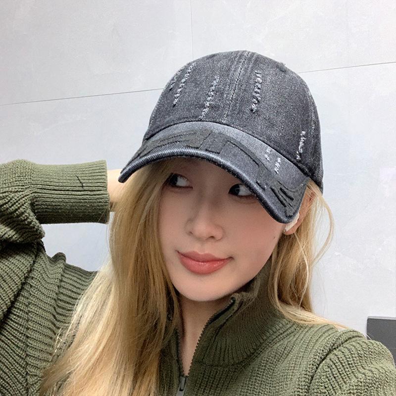 Tide Brand Ripped Denim Baseball Cap Women's Wide Brim Letter Cap Couple Street Style Versatile Sun Hat