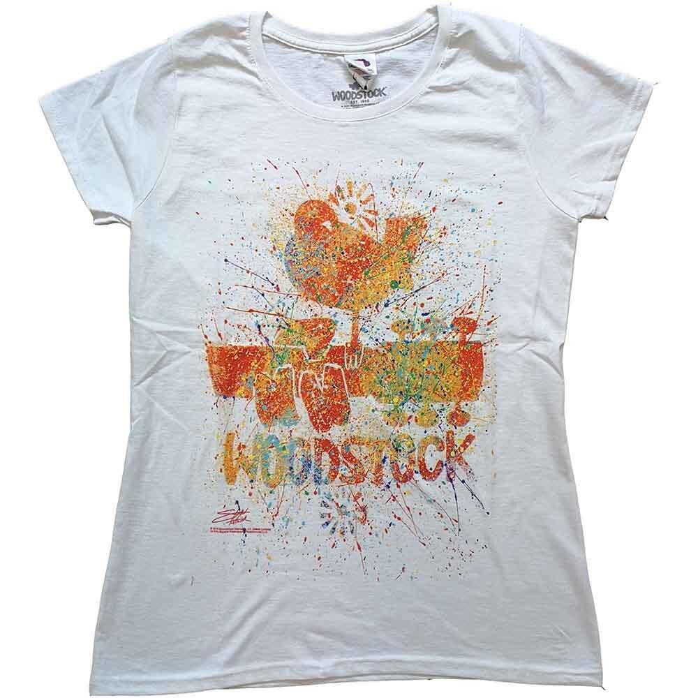 Woodstock T Shirt Splatter Logo Unisexs Skinny Fit White S S